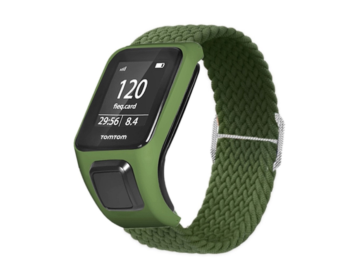 Bracelete de Nylon Tecido Elástico Ajustável para Tomtom Runner 2/Runner 3/Spark/Adventurer Verde Armado