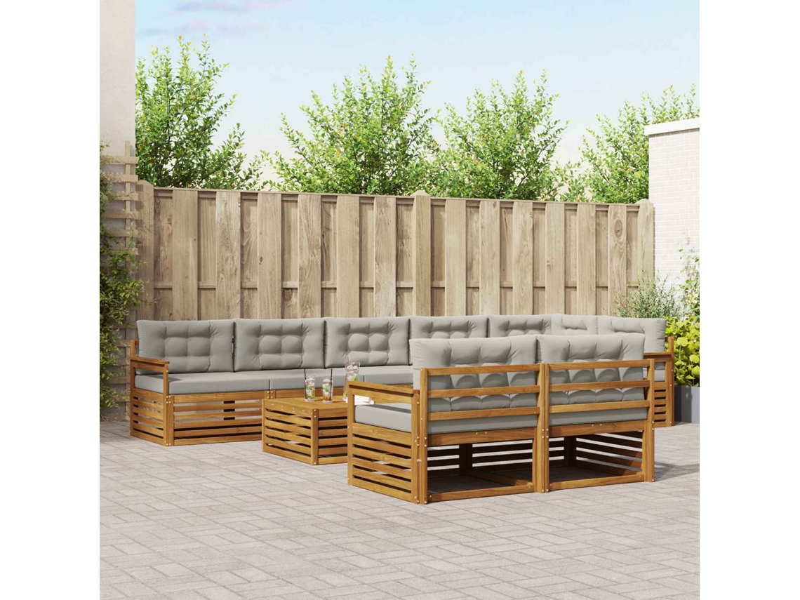 Vidaxl Conjunto De Sofás Para Exterior 9 Unid. Cinza Natural E Claro