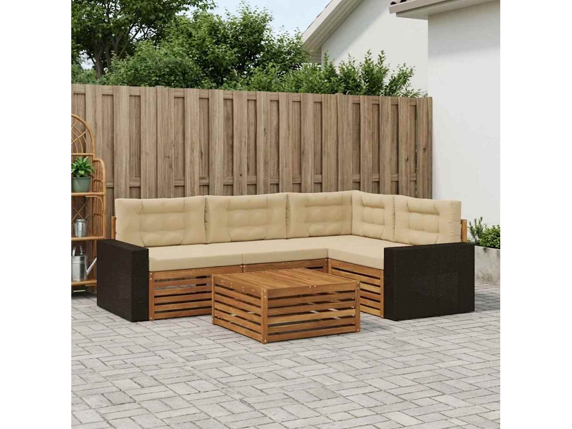 Vidaxl Conjunto De Sofás Para Exterior 5 Pcs Natural E Bege