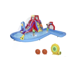 Castelo Insuflável Aquático com Insuflador 550w Escorrega Parede de Escalada Piscina Aro de Basquetebol Baliza de Futebol Ge