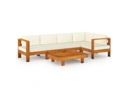 Conjunto 6 lounge de jardim c/ almofadões VIDAXL branco nata acácia