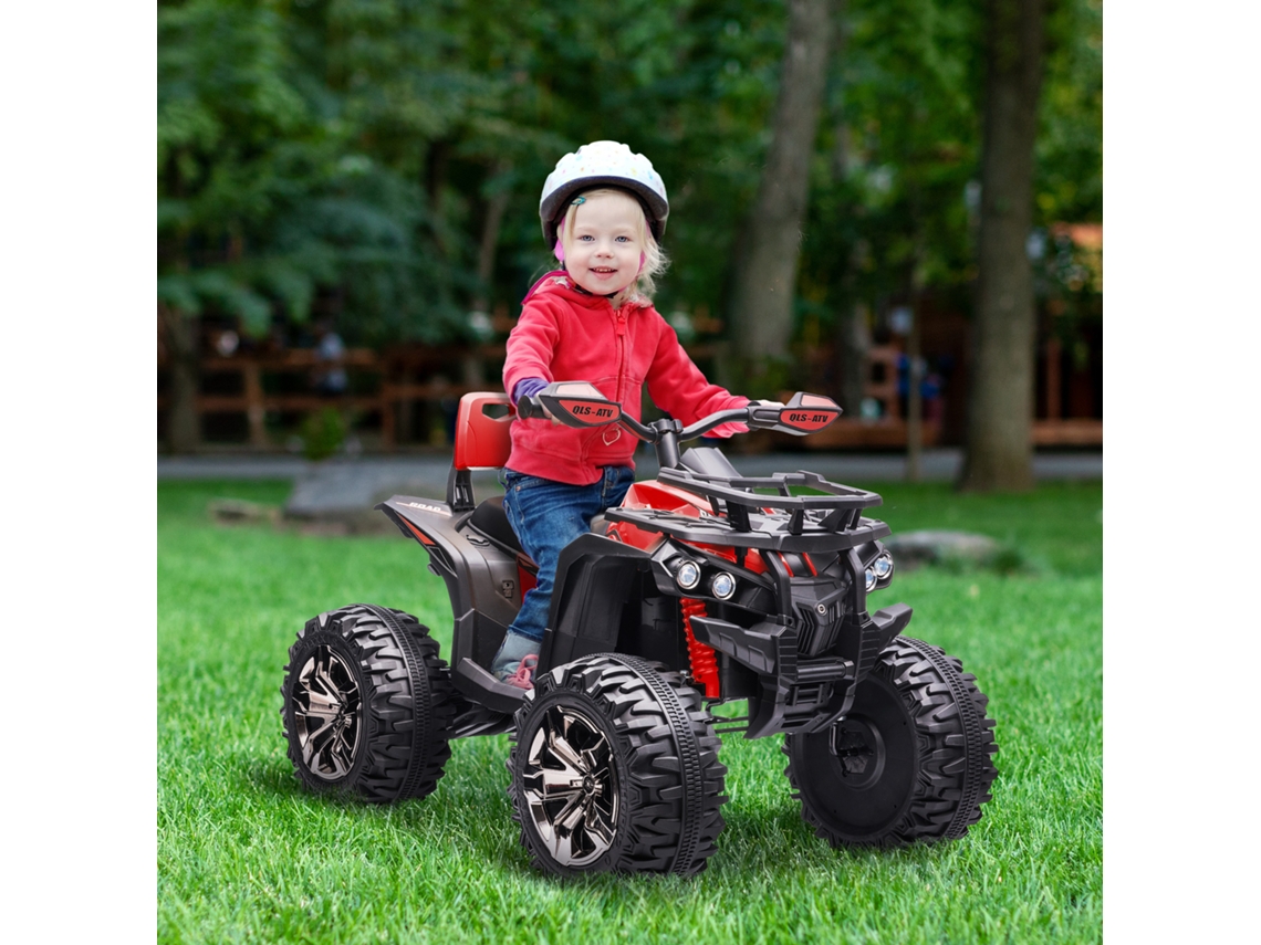 Quadriciclo Infantil Elétrico 12v, Vermelho, 100x65x73cm, +3 Anos, 2 Motores, Faróis, Música, Suspensão, Marcha Ré E Frente