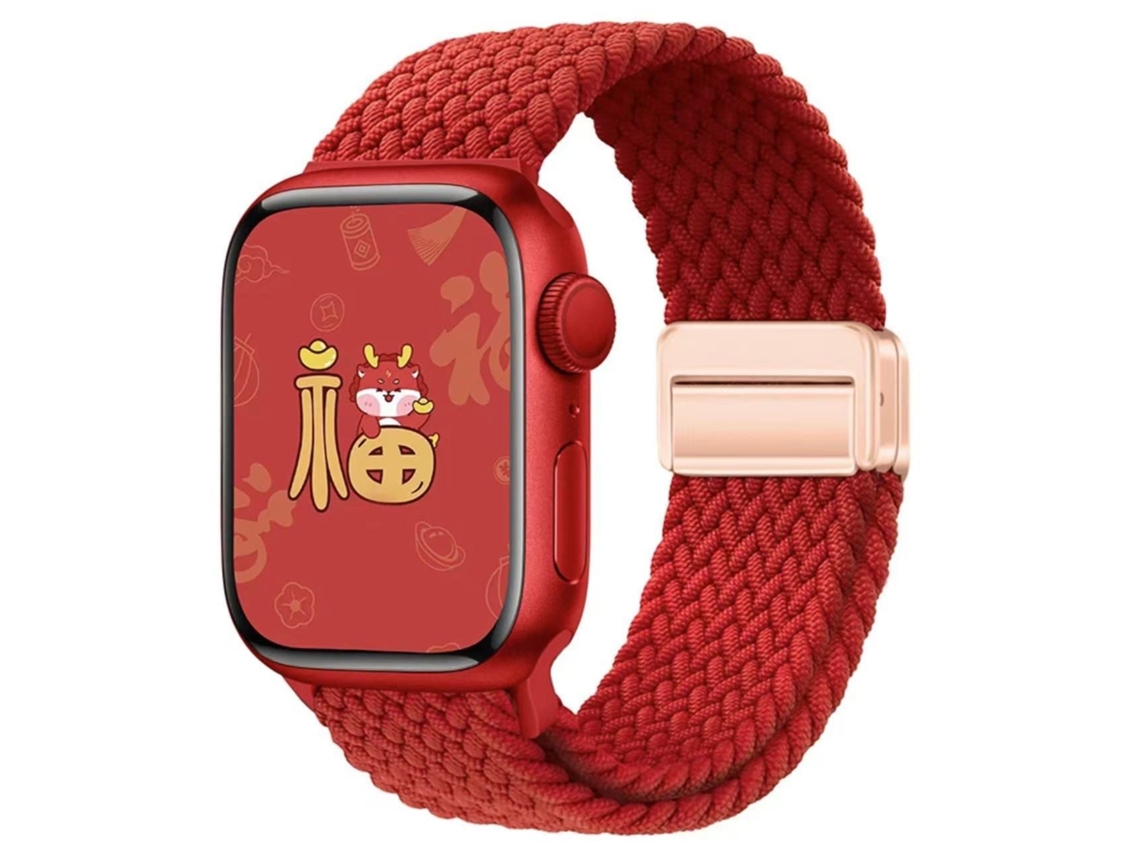 Pulseira magnética elástica de nylon com efeito arco-íris para Apple Watch S10 44 45 46 49mm Vermelho Brilhante