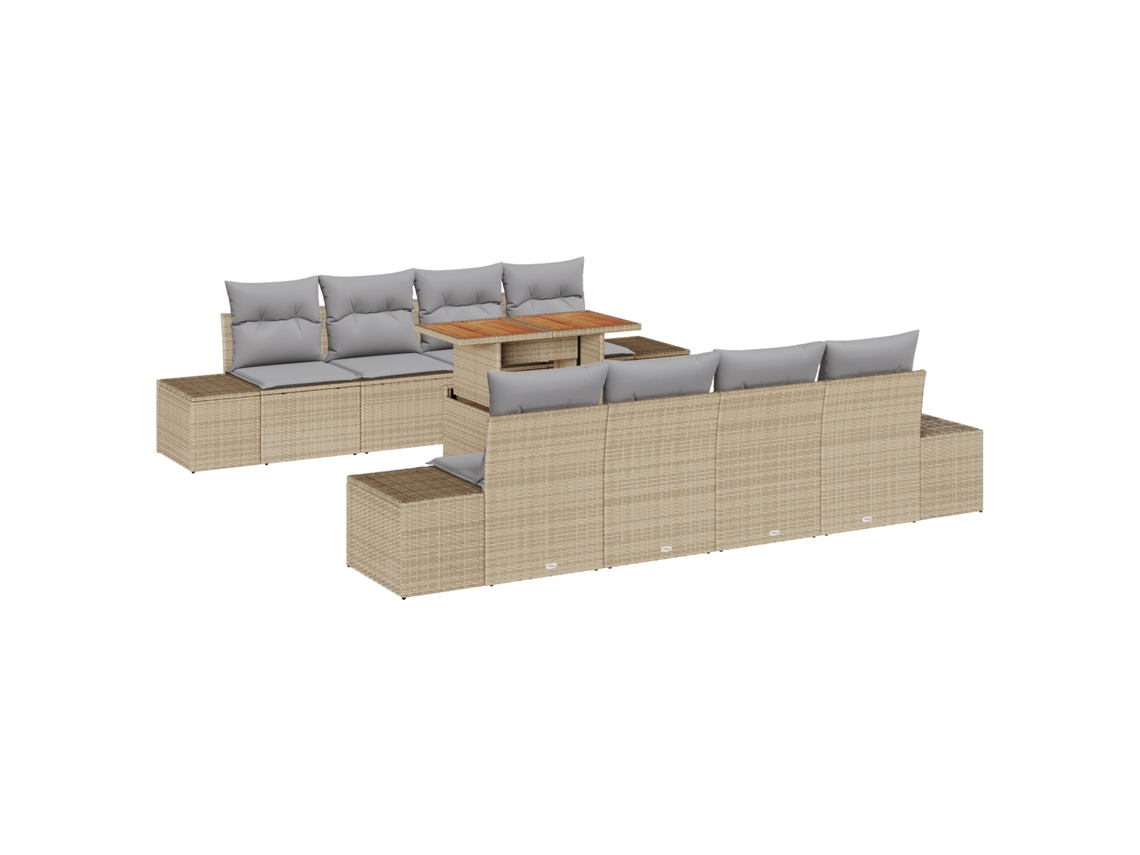 Conjunto 9 Conjunto De Sofá De Jardim Vidaxl Bege Vime Pe (100 X 55 X 73 Cm)