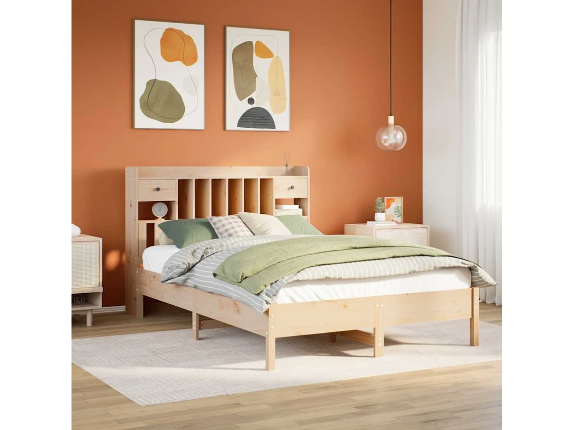 Vidaxl Cama Com Estante Sem Colchão 135x190 Cm Pinho Maciço