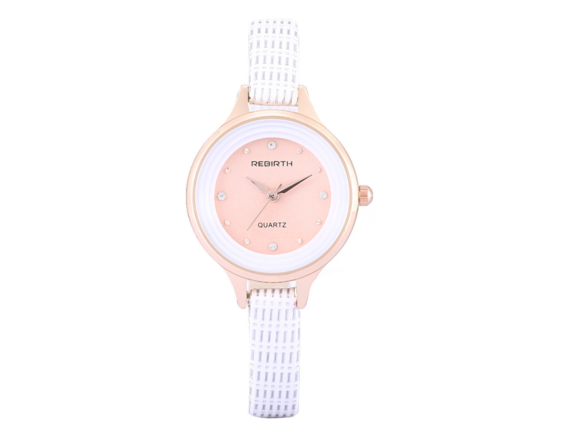 Relógio de Pulso Feminino Analógico de Quartzo com Dial Redondo e Couro Pu Rebirth (branco)