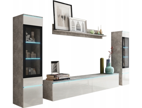 Conjunto de Sala Vera Ii Betão/Branco Brilhante BRATEX