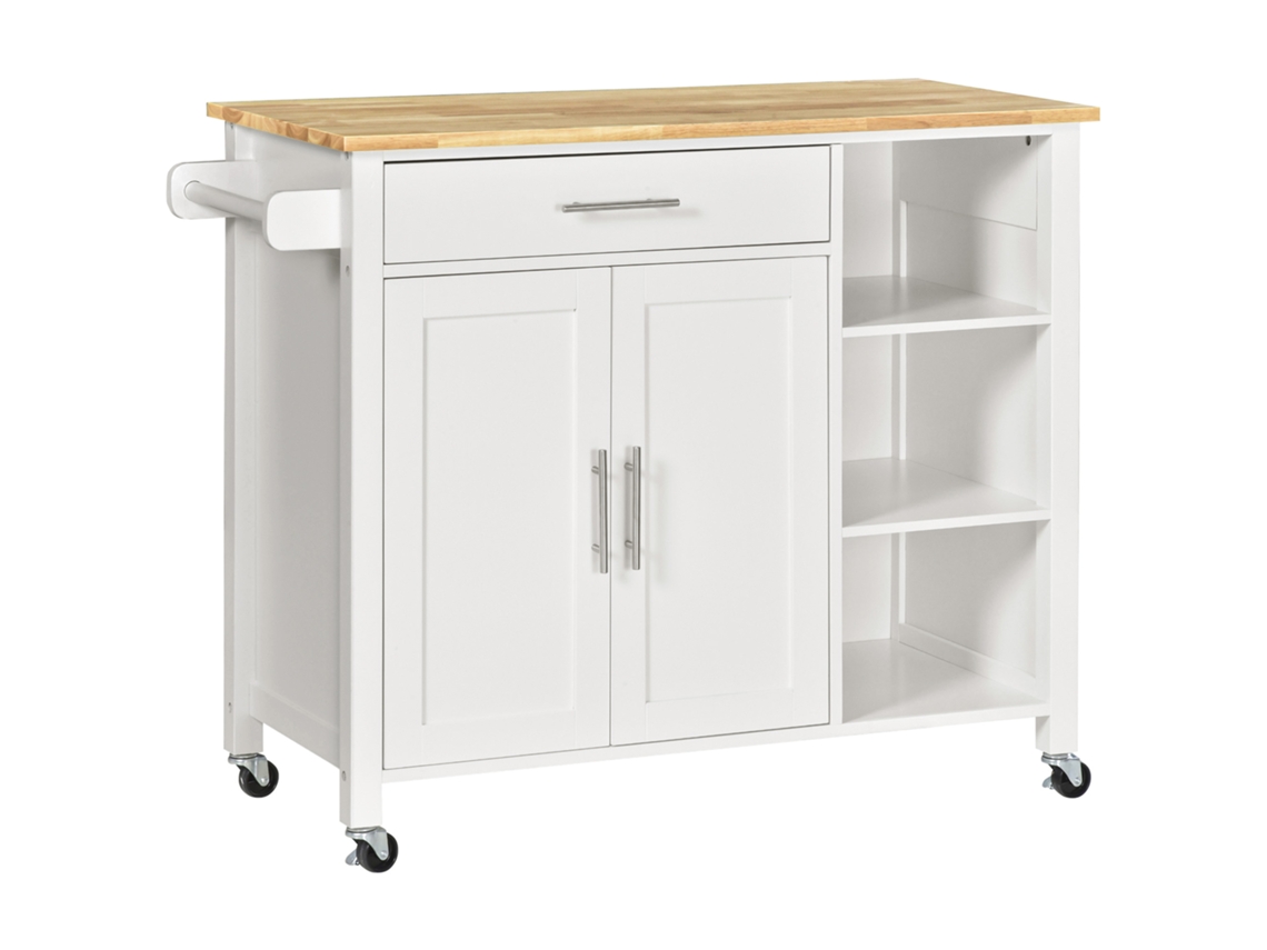 Carrinho de Cozinha com 1 Gaveta, 2 Portas, 3 Prateleiras e Barra Lateral PROFESIA BOYANG (107x48x89cm) Branco
