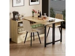 Mesa De Jantar Extensível E Dobrável Com Espaço De Armazenamento,mesa Giratória,disponível Nos Acabamentos Natural E Preto Mega Echo Trade Shop