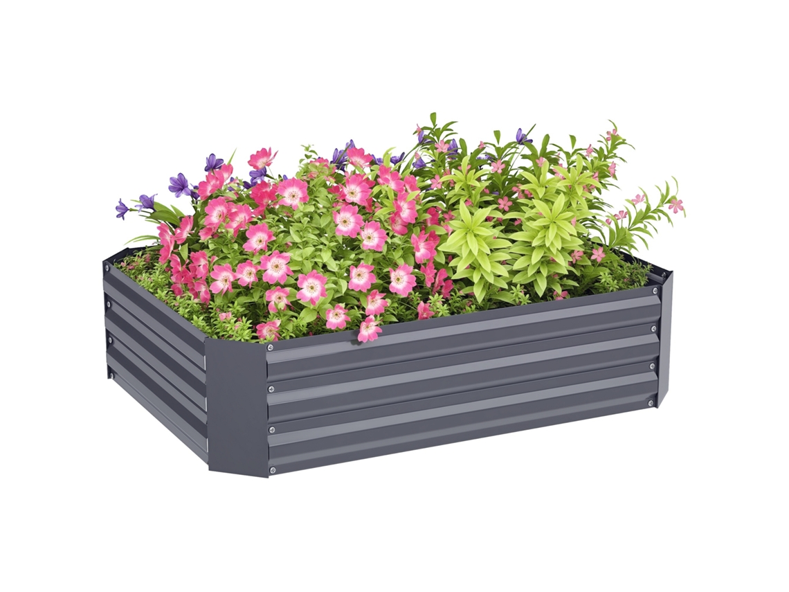 Canteiro Elevado Aço Galvanizado Vaso Flores 120x90x30cm Cinzento Escuro