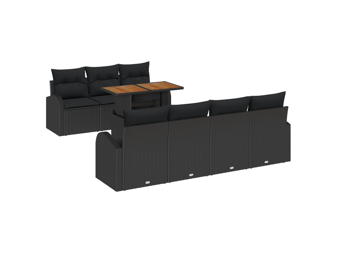 Conjunto 8 Conjunto De Sofá De Jardim Vidaxl Preto Vime Pe (100 X 55 X 73 Cm)