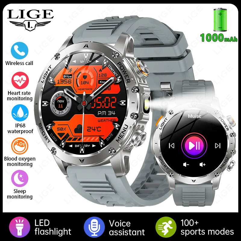 Smartwatch MDUG com tela de 1,32 polegadas, opções de mostradores, chamadas Bluetooth e à prova d'água