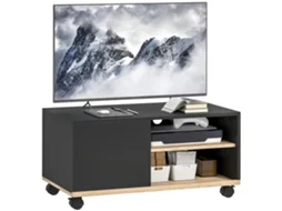 Móveis para Tv com Rodas Móveis de Sala Mesa para Tvs de 42 Polegadas com Porta e 2 Prateleiras 80x45x41 Cm Preto pt