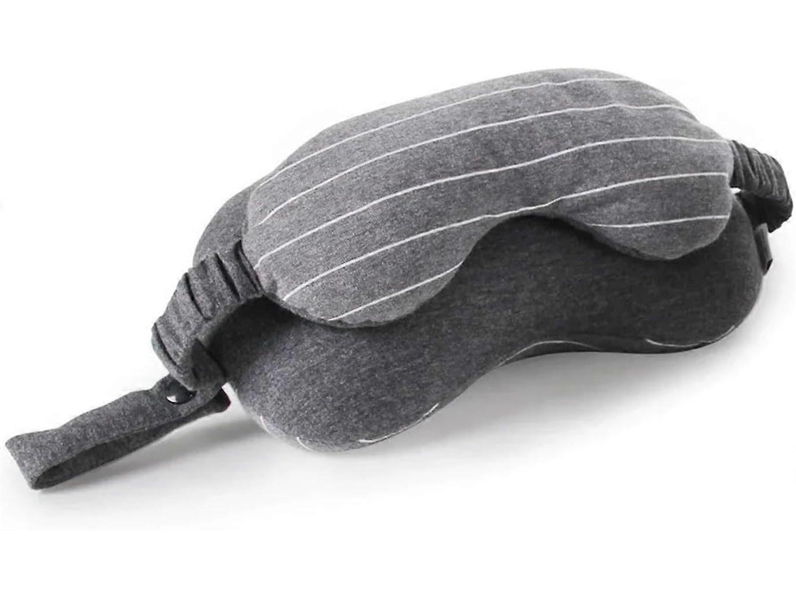 Travesseiro de Viagem 2 em 1 e Máscara de Dormir, Combinação Confortável para Cochilos no Avião com Tecido Respirável e Alça, Cinza Escuro AQUAFORGE