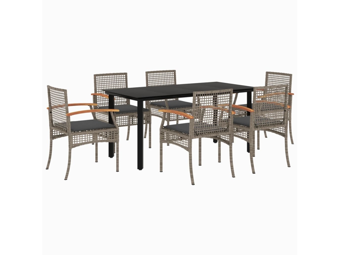 Conjunto de 7 Jantar para Jardim com Almofadões Vime Pe Cinza MAISON EXCLUSIVE