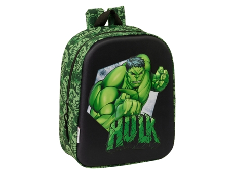 Mochila Escolar HULK Preto Verde 22 x 27 x 10 cm 3D