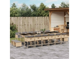 Vidaxl 11 Pcs Conj. Jantar Jardim C/ Almofadões Vime Pe Bege Misturado