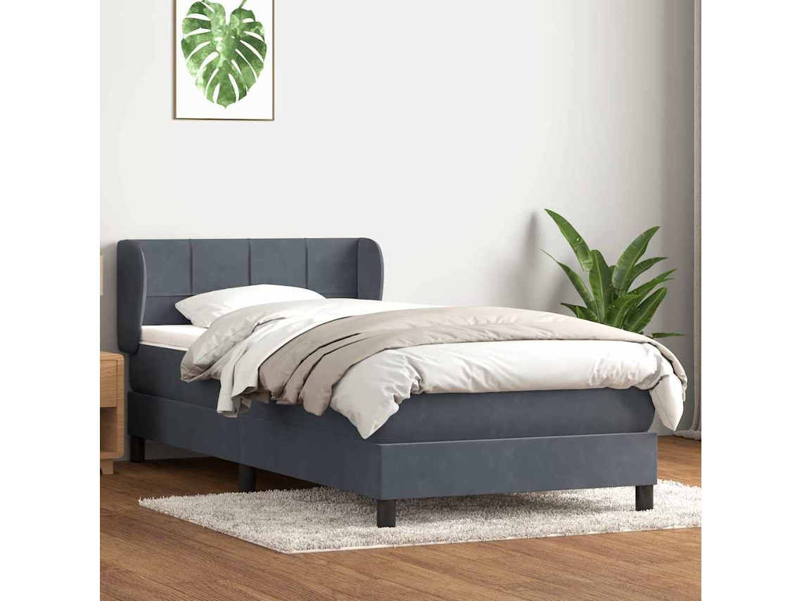 Cama Com Molas/colchão Cinza-escuro 80x220 Cm Veludo