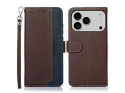 Capa Carteira Khazneh Para Iphone 17 Pro Max Em Couro Sintético Com Proteção Rfid - Marrom