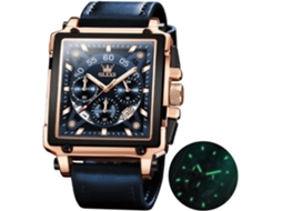 Lurelia Relógio Digital Masculino, Movimento De Quartzo, Cronógrafo, Data/calendário, 12/24h, Luminoso, Couro, Pele, Resistente À Água, Azul, Dourado