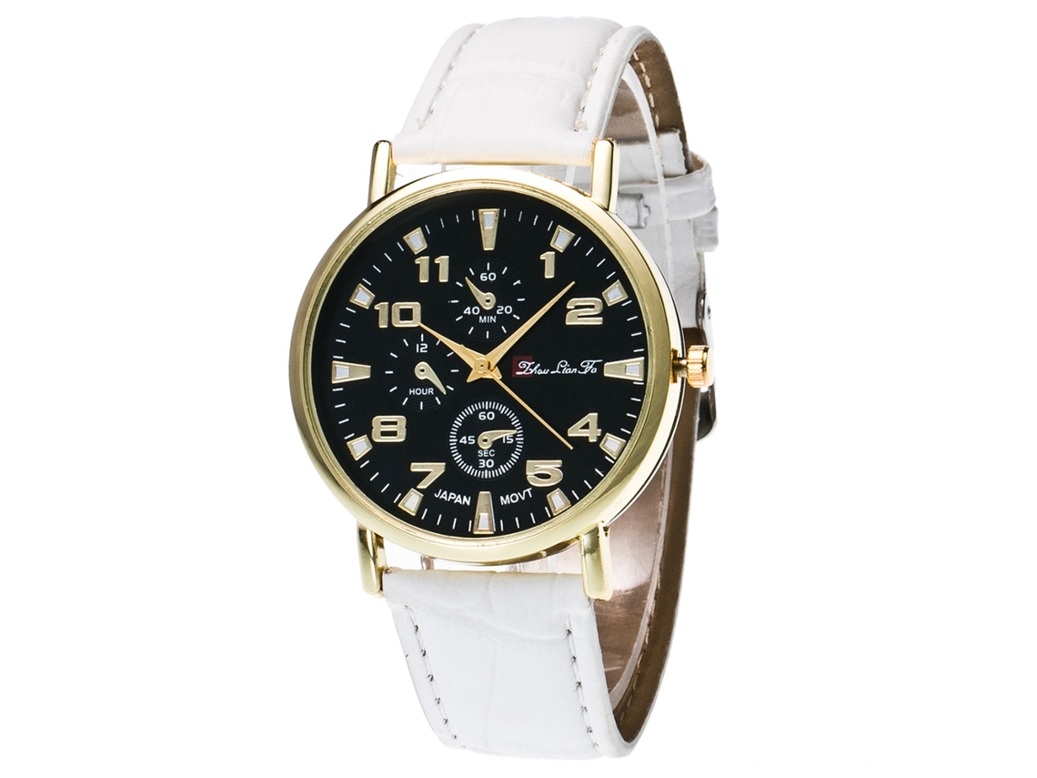 Relógio de Pulso Masculino de Quartzo com Cinto de Couro Artificial Simple Business Watch Branco