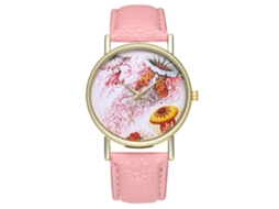 Relógio casual de quartzo para homens, mulheres e meninas com pulseira de couro PU rosa.