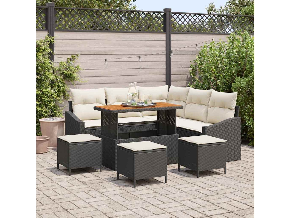Vidaxl Conjunto De Sofá De Jardim 9 Unid. 8-número De Lugares Preto