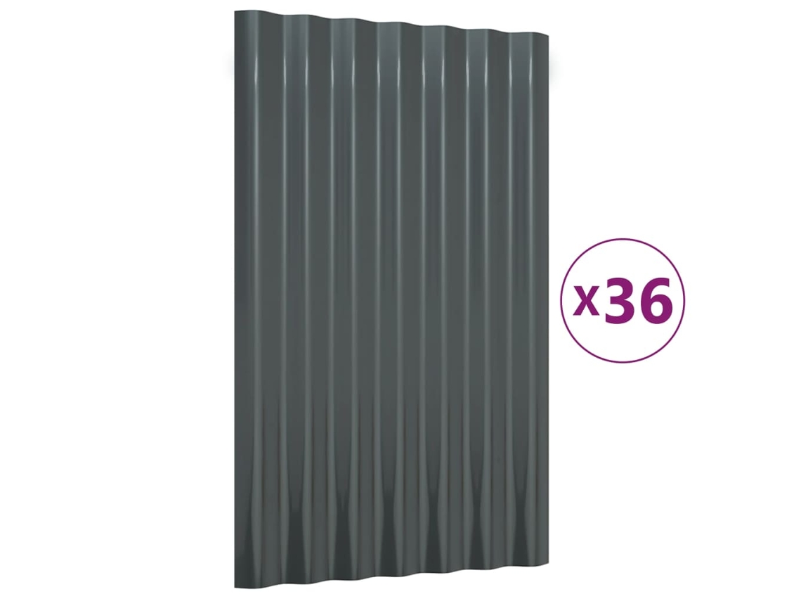 Painéis De Telhado VIDAXL 36 Pcs 60x36cm Aço Revestido A Pó Antracite