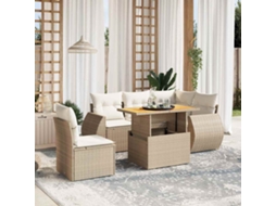Vidaxl 6 Pcs Conjunto De Sofás P/ Jardim Com Almofadões Vime Pe Bege