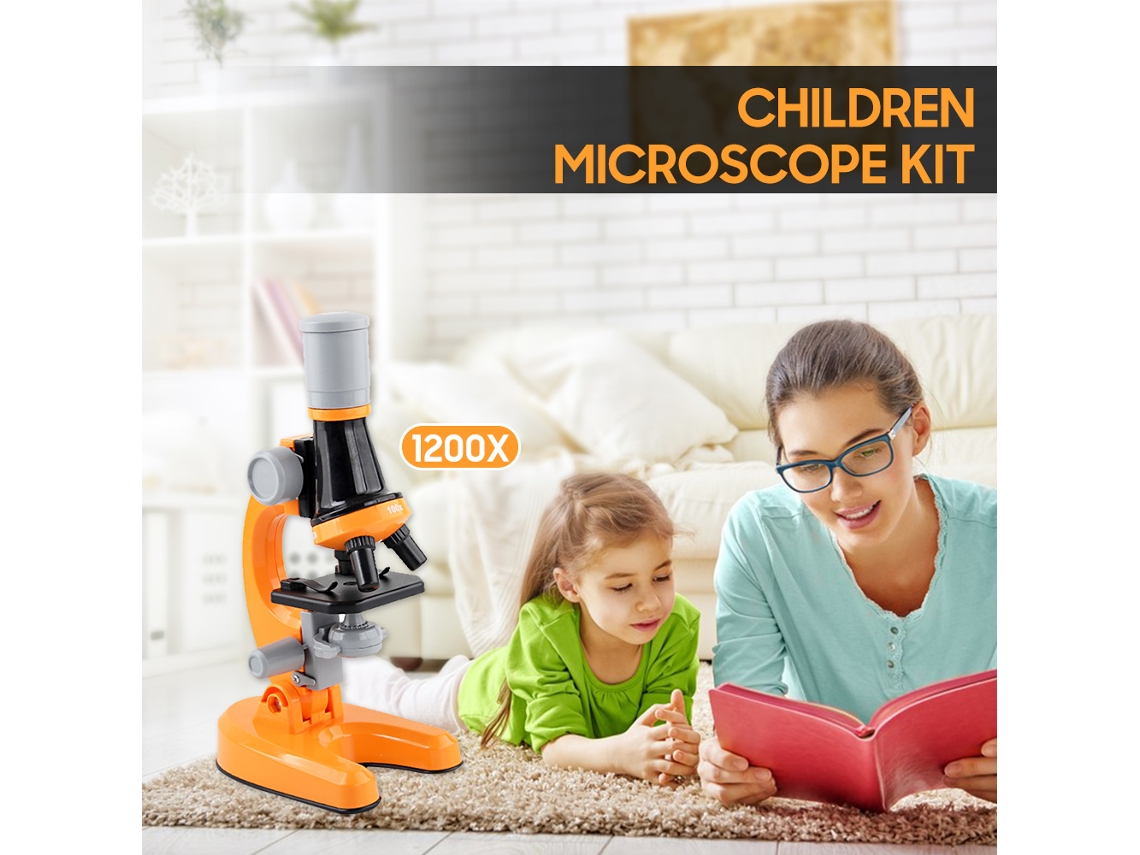 Microscópio Óptico Infantil 1200x com Luz Led, Kit Científico com 12 Lâminas para Crianças S/MARCA