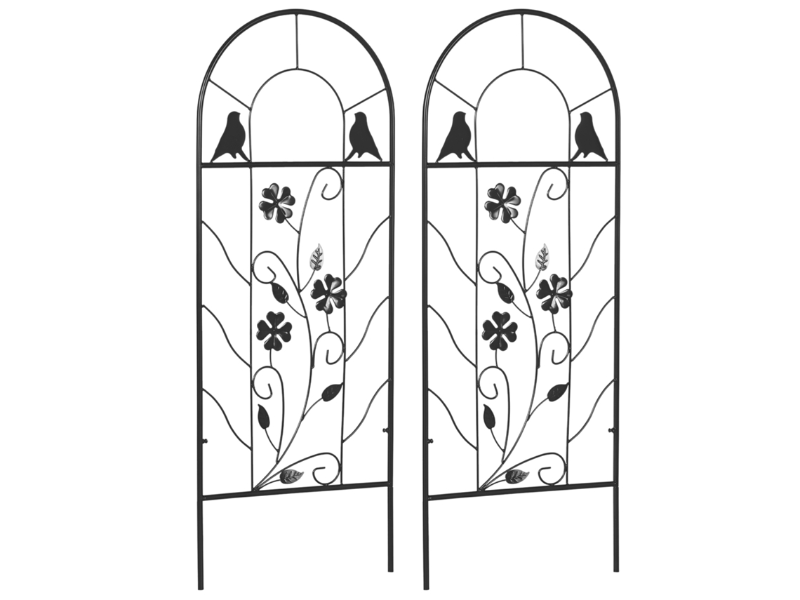 Conjunto de 2 Treliças Metálicas Decorativas com Pássaros e Trevo, 38x98 cm Preto S/MARCA