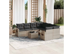 Vidaxl 9 Pcs Conj. Sofás Jardim Com Almofadões Vime Pe Cinzento-claro
