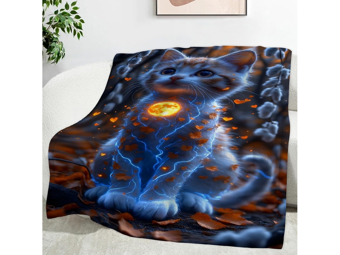 Manta Moon Blanket com Estampa de Gato Desenho Animado 150x200 Cm Multifuncional Macia e Aconchegante em Flane