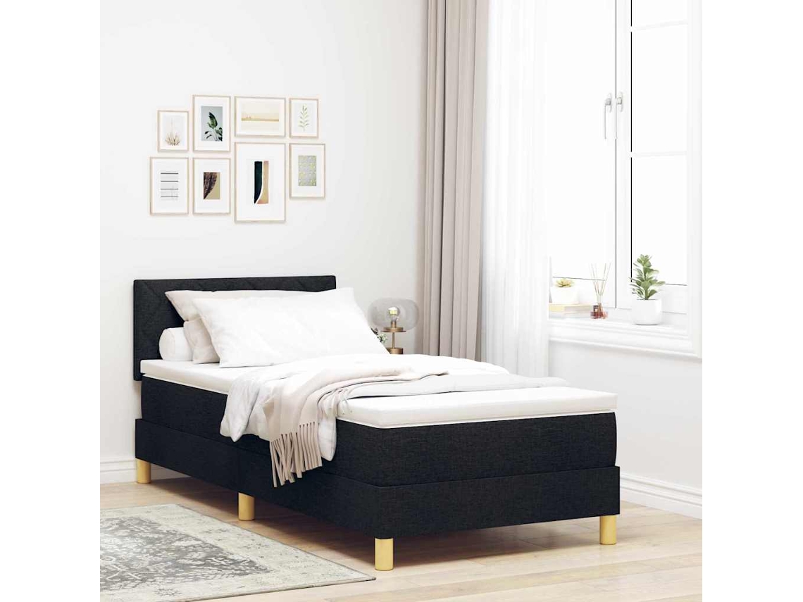 Vidaxl Cama Box Spring Led Com Fitas Led Preto 90 X 200 Cm Tecido