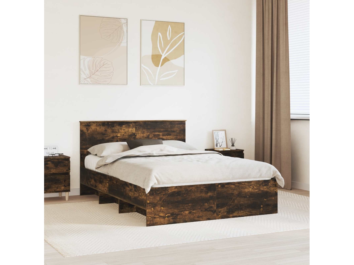 Vidaxl Estrutura Da Cama Com Cabeceira Carvalho Defumado 140 X 200 Cm