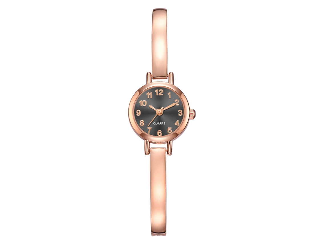 Relógio Feminino de Pulso de Quartzo com Pulseira de Liga Elegante Moderno (ouro Rosa Preto)