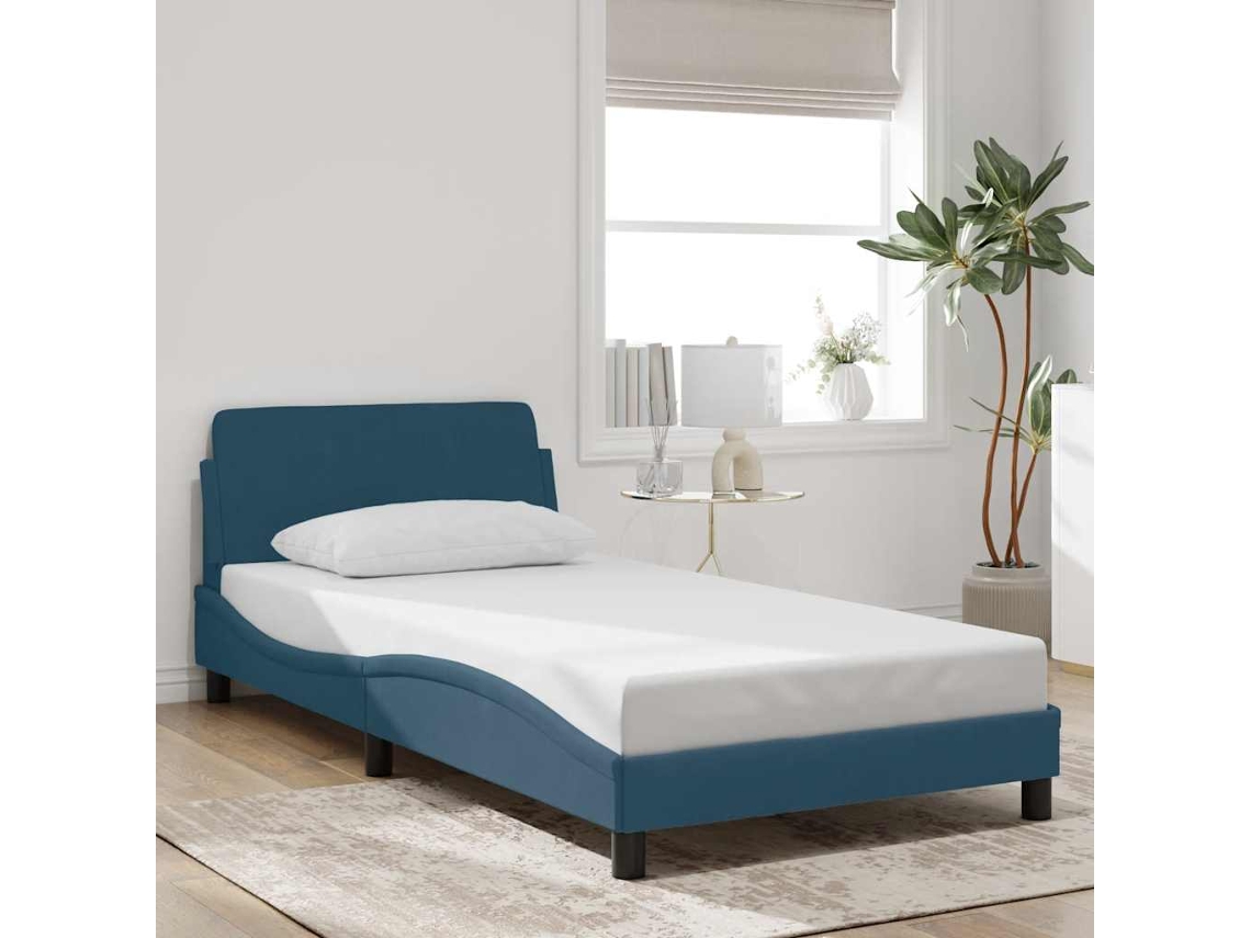 Vidaxl Estrutura De Cama Com Cabeceira Dover 100x200 Cm Veludo Azul