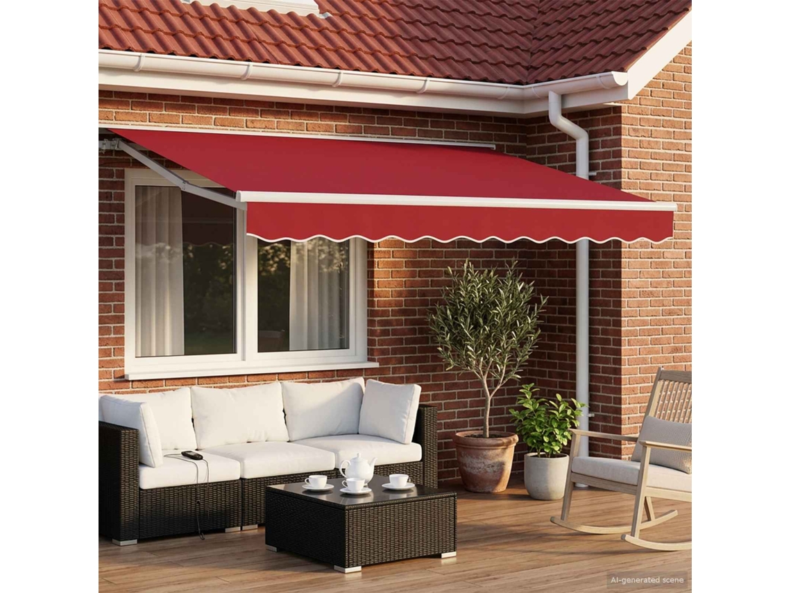 Vidaxl Toldo Retrátil Elétrico Vermelho E Branco 3 X 2,5 M
