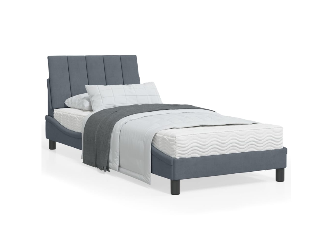 Vidaxl Cama Com Colchão Hanko 90x200 Cm Veludo Cinzento-escuro