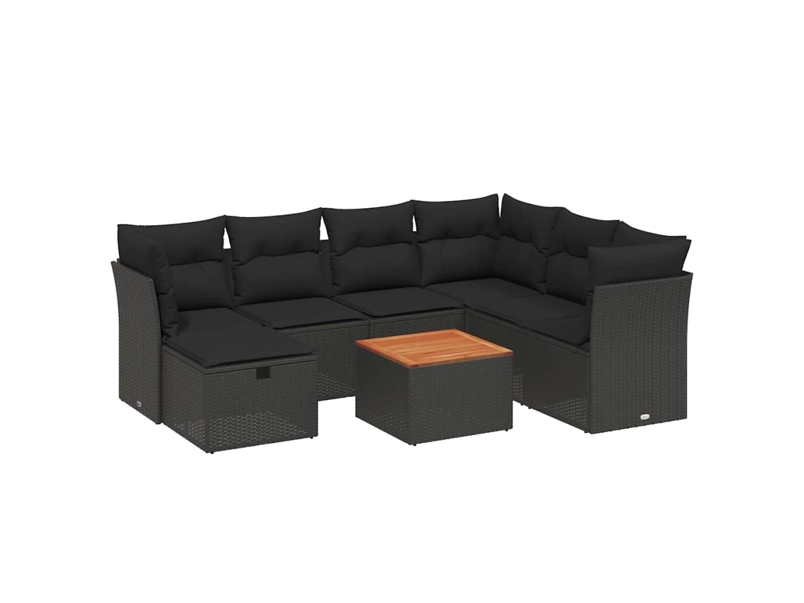 Conjunto de 8 Sofás de Jardim com Almofadões Vime Pe Preto MAISON EXCLUSIVE (N/A)