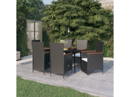 Vidaxl 7 Pcs Conjunto De Jantar Para Jardim Com Almofadões Preto