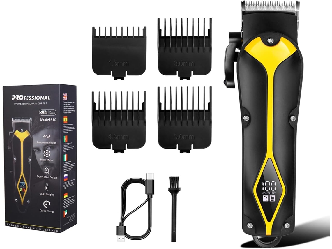 Máquina de cortar cabelo elétrica recarregável, ajustável em 4 níveis, corta,