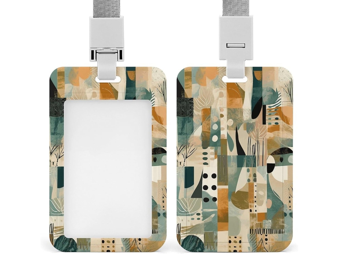 Porta-cartões em vários formatos, com cordão, camada plástica impermeável, ideal para trabalho e mesa.