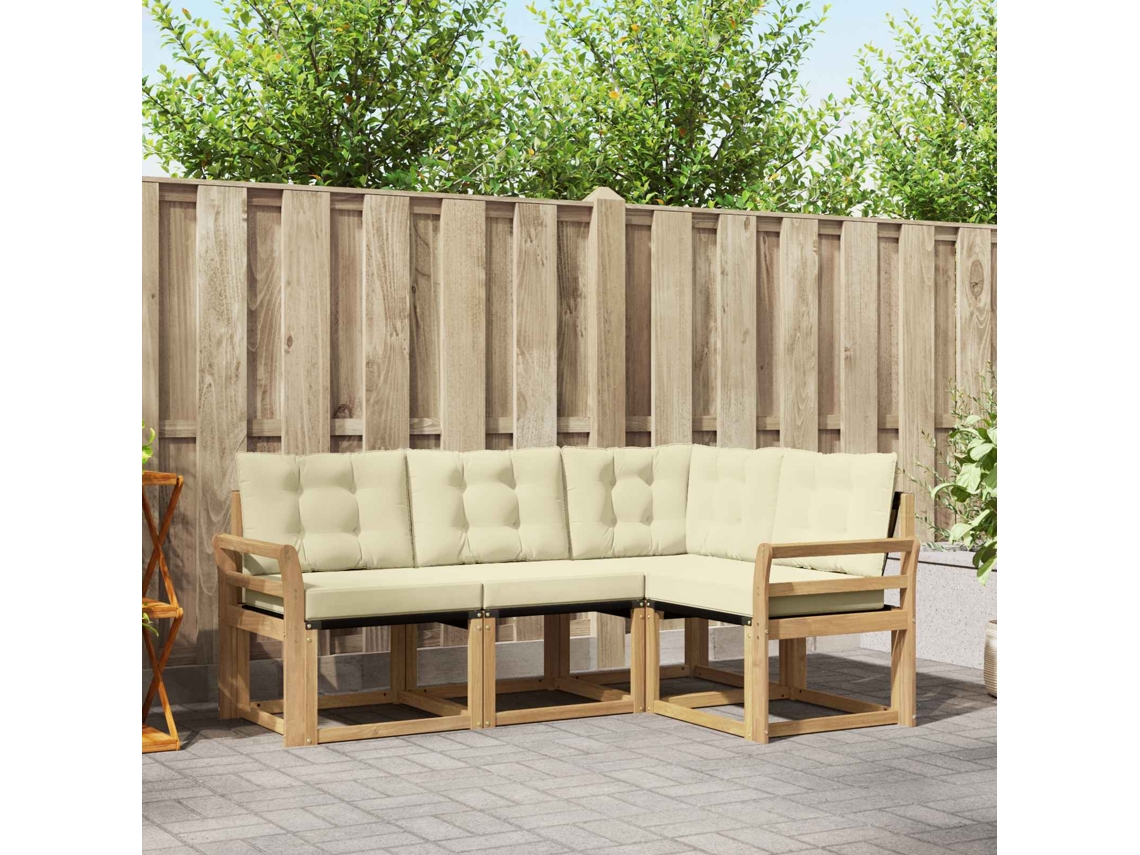 Vidaxl Conjunto De Sofás Para Exterior 4 Pcs Branco E Creme