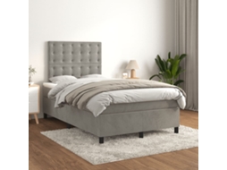 Cama Boxspring C/ Colchão 120x200 Cm Veludo Cinzento-claro
