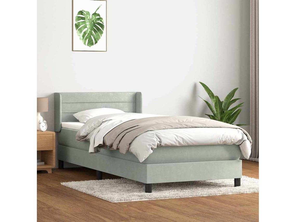 Cama Com Molas/colchão Cinzento-claro 80x210 Cm Veludo