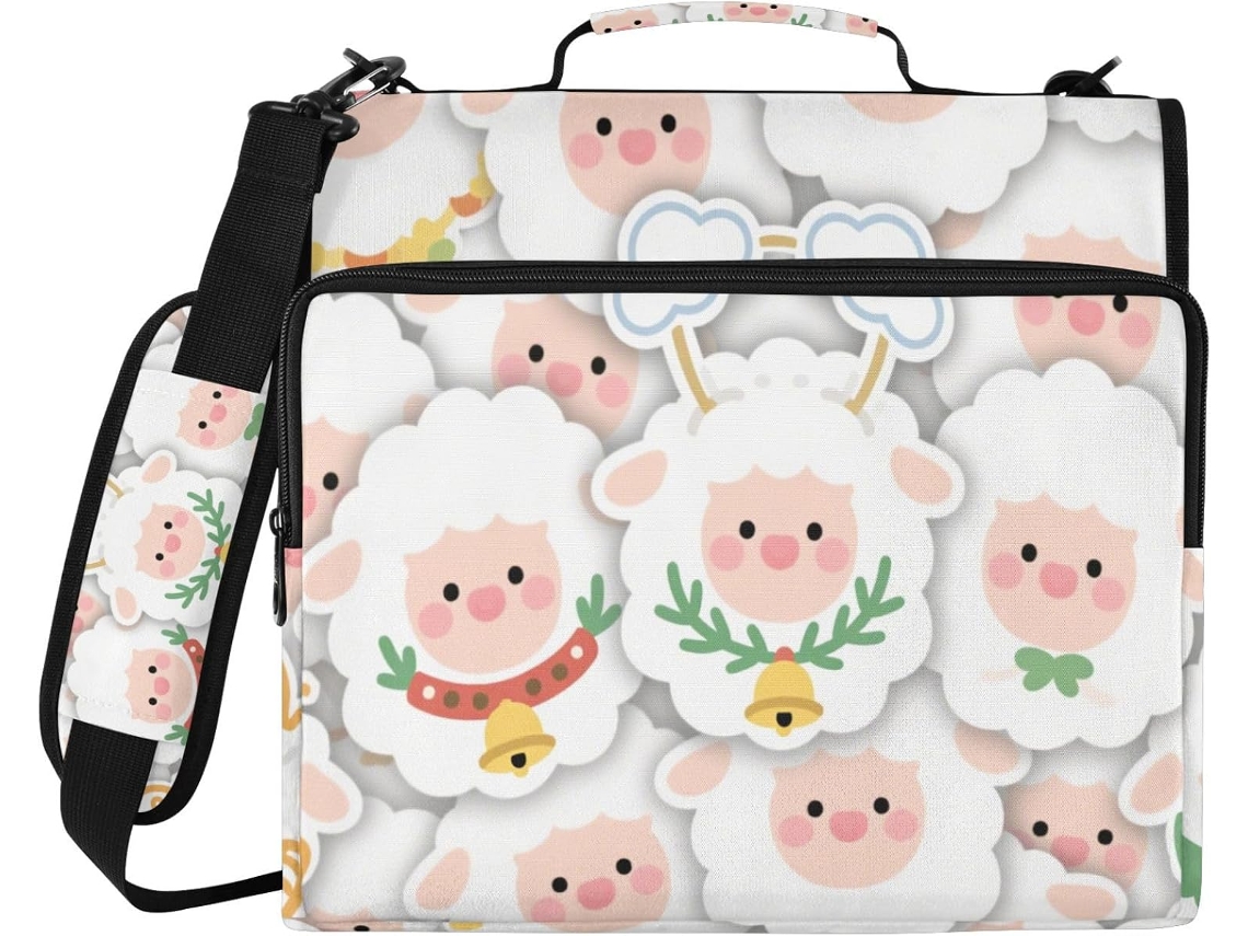 Pasta organizadora com estampa de desenho animado, 3 argolas de 1, 5 bolsos, altura para ombro e mão, com várias opções de bolsas.