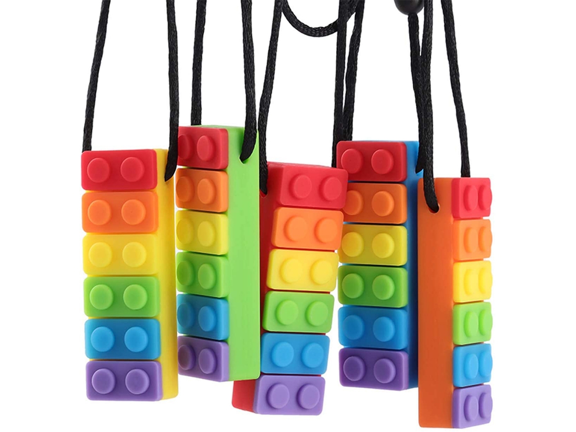 Mali 5 Pcs Colar Morder Bebê Bloco Arco íris Silicone Autismo Sensorial Brinquedo Chewy