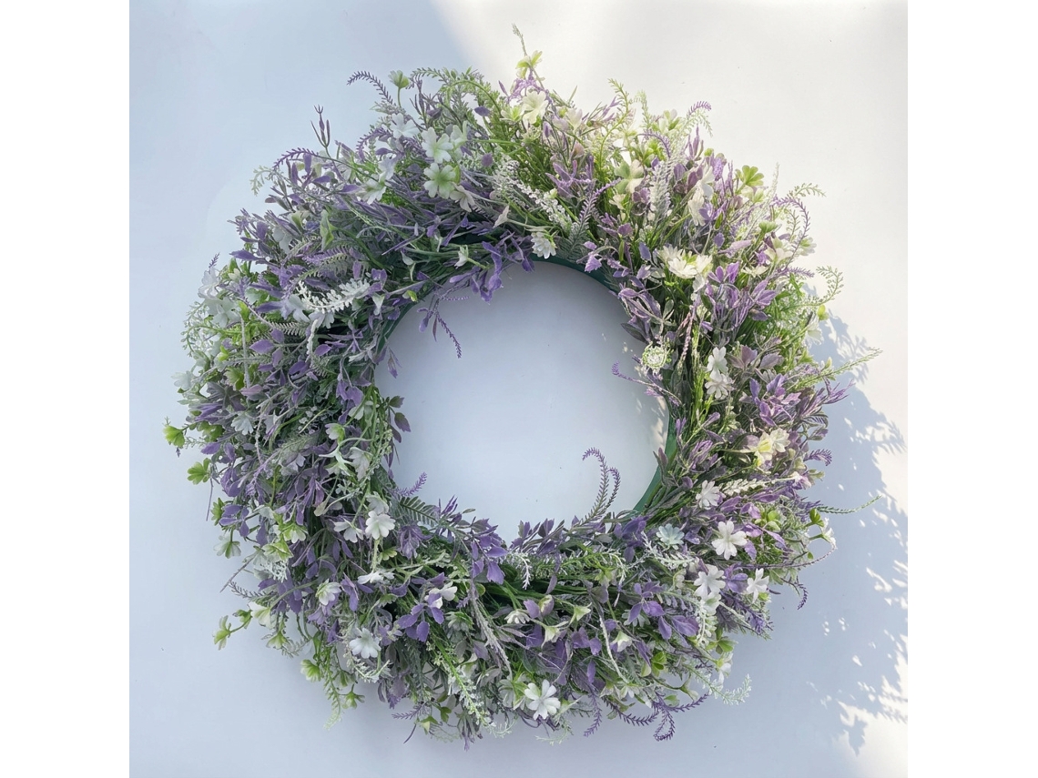 Guirlanda Artificial de Flores Mistas Roxas e Brancas em Estilo Campestre para Decoração de Portas e Ambientes. AQUAFORGE