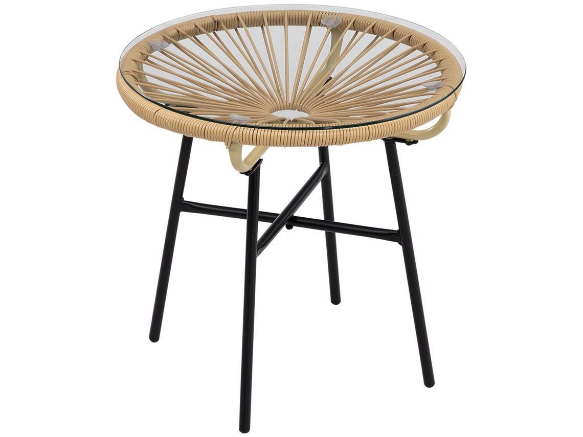 Mesa Bistrô Rattan Preto Bege 50x50x50cm VELTRIX